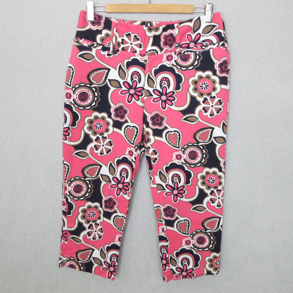 Madison‎ Capri Pants Womens 4 Pink Floral Cropped Belt Loops Vibrant Summer Chic